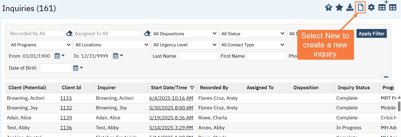 Create a new inquiry