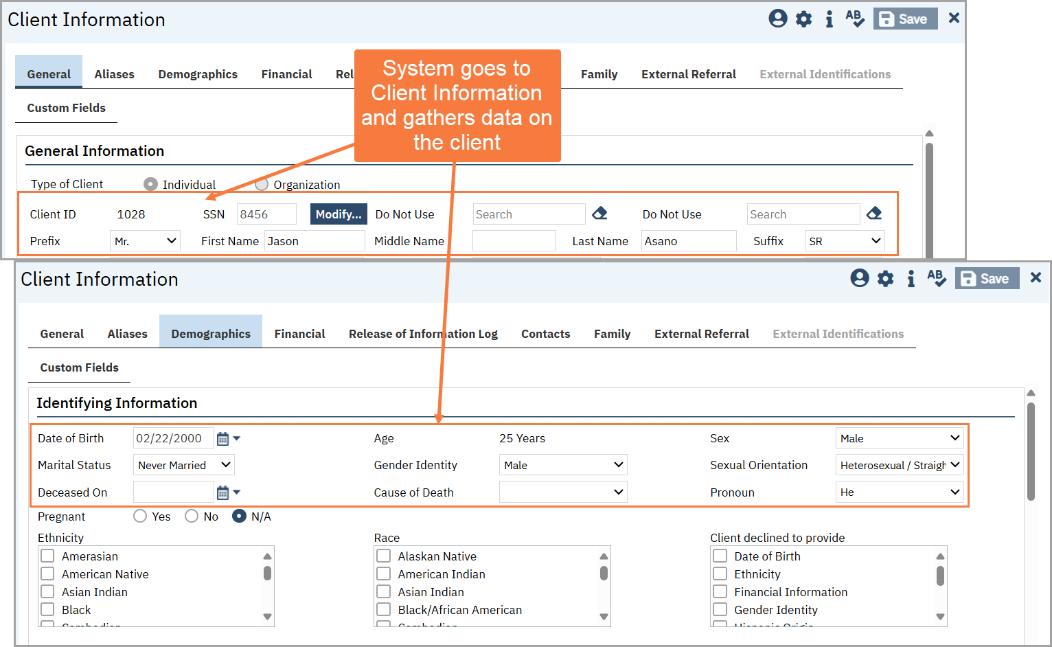 System finds data on the client