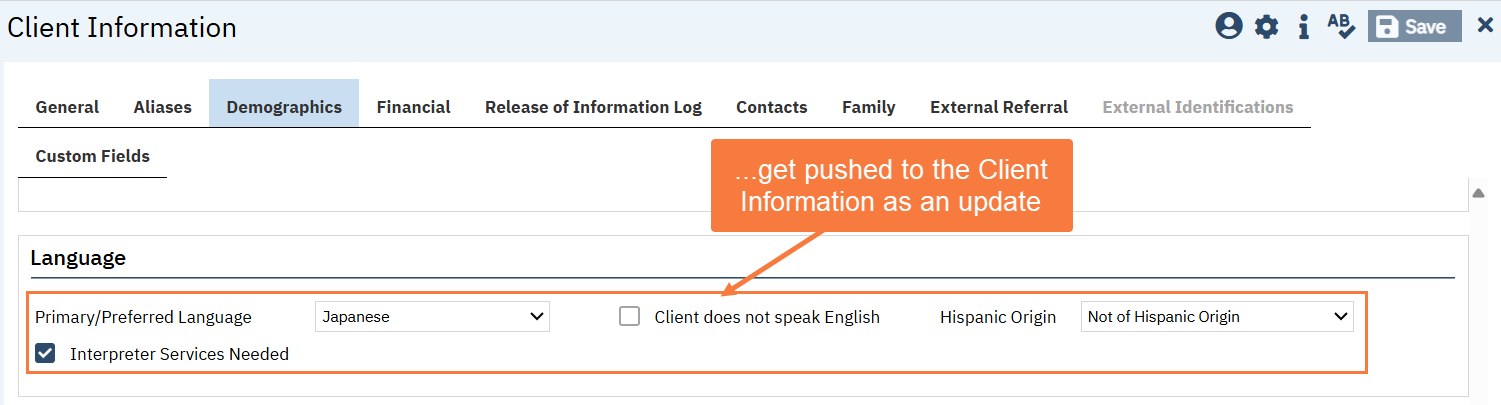 pushes back to Client Information